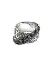 John Hardy Jh Essentials Sterling Silver Black Sapphire Pave Crossover Ring
