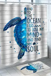 Nautical Turtle on Wooden Deck Inspiring Quote Shower Curtain