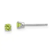 Real 14K White Gold 3mm Peridot Stud Earrings; Women & Men