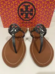 BNIB AUTHENTIC TORY BURCH MINI MILLER FLAT THONG SANDALS in NAVY sz 7.5