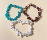 3 Piece Set Crystal Gemstone Chip Bracelet Turquoise - Mookaite - Howlite