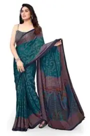 Indian Chiffon Saree With Unstitched Blouse Piece Party Wedding Wear For Women