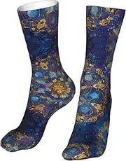 [CSIVKEJ] Crew Socks Comfort Casual Athletic Multi Design Socks For Women Men, Coffee Blue 2, One Size, Coffee Blue 2, One size