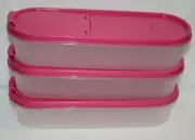 3 x Tupperware Modular Mates 3.5 Cup Super Oval 1 Containers Pink Pour Seals New