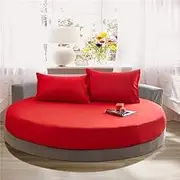 Queen Sheets Hotel Round Bedding Fitted Bed Sheet with Elastic Band Romantic Themed Hotel Round Mattress Cover Diameter 200cm-220cm Queen Sheet Set (Color : Red, Size : Diameter 220cm)