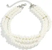 [Rrdaily] Chunky Pearl Necklaces White Big Beaded Necklace Pearls Statement Necklace Dainty Pearl Choker Necklaces Fashion Baroque Pearl Accessories Wedding Prom Jewelry for Women