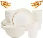 24 Pcs Wheat Straw Dinnerware Set, Unbreakable Bowls & Plates, Beige