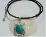 Turquoise & Leather Turtle Pendant Necklace, Beach Necklace, Unisex Necklace