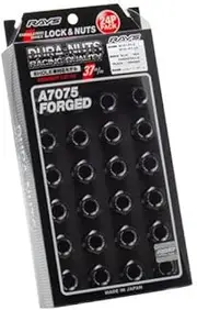 Rays 740200001201BK Duralumin Lock & Nut Set for L37 6H, M12 x 1.5, Black Anodized, 19HEX, 24 Pieces