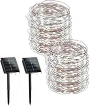 INONE Solar Fairy Lights Outdoor, 2 x White 32M 300 LED Solar Lights Outdoor String, 8 Modes for Garden, Patio, Party, Festivals, Bush, Railing and Christmas Wedding Decoration