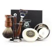 Men's Shaving Kit Manual Razor + Beard Brush + Stand + Bowl + Wooden Set Gift
