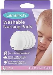 Lansinoh Washable Nursing Pads, Teardrop Contoured Bamboo Viscose pad, Reusable Breast Pads for Every Day and Night use for Breastfeeding Mums, (Pack of 4)