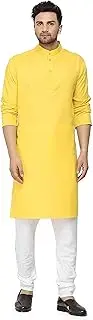 [Gauri Laxmi Enterprise] Men's Cotton Kurta Pyjama Set (Plain Set_M_Yellow), Yellow, M