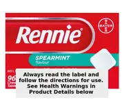 Rennie Indigestion & Heartburn Relief Spearmint 96 Chewable Tablets
