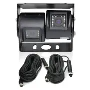 Elinz Dual Twin Joint Bracket CCD 4PIN Reversing Camera MIC 600 TVL 2x 20M Cable 12V/24V Car Truck
