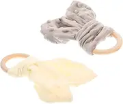 Toddmomy 2Pcs Comfortable Towel with Unique Ring Design Soothing Security Blanket for Newborns Safe Gentle Appeasing for