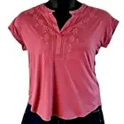 Cable & Gauge Women’s Embroidered Split Neck Top Mauve Size Small Petite NWOT