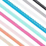 27 Yards Spandex Lace Ribbon Frilly Elastic Headbands Underwear Elastic Edge Stretch Colored Elastic Lace Trim for Sewing Hair Tie Lingerie, 9 Colors