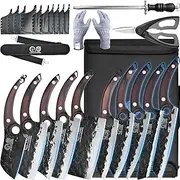 XYJ 10-pcs Kitchen Knife Set,Forged Chef Knives,Vegetable Meat Cleaver,Carving,Nakiri,Full Tang,Cutlery Knife with Carry Bag,&Poultry Scissor (Coffee)