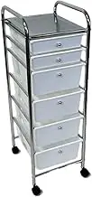J&V TEXTILES Rolling Storage Cart and Organizer with Plastic Drawers (Chrome/White, 6-Drawer)