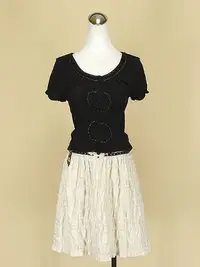 在飛比找Yahoo!奇摩拍賣優惠-貞新 MIDEC 黑色蕾絲圓領短袖棉質上衣M(38號)+ka