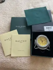 Dalvey Spyder Clock Canary Yellow Dial, Chrome Original Box & Papers, Rare *NEW