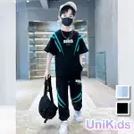 【UNIKIDS】中大童裝2件套裝撞色短袖T恤休閒長褲 男大童裝 VPJDWG(黑 白)