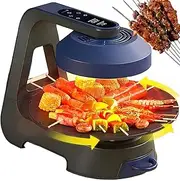 Indoor Electric Grill, 1390W Smokeless Barbecue Machine with LCD Display and 360°Rotating Detachable Baking Tray, Adjustable 80-280°C and 1-80 Min Timer, Electric Griddles for Party