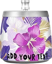 Floral Purple Stainless Steel Outdoor Ashtray with Lid for Home Office Bar, Portable Anti-skid Table Cigarette Ash Tray for Cigar Decor