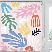 Miyotaa Matisse Colorful Abstract Shower Curtain Set 60Wx71H Inches Pastel Modern Minimalist Aesthetic Girls Danish Art Polyester Waterproof Cloth Bathroom Curtain with 12 Hooks