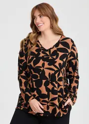 [TS] Taking Shape Natural Ade Abstract Floral Top Size 28 in Cinnamon / Black, Viscose - Plus Size Women's Clothing Cinnamon / Black