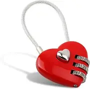 DAUERHAFT Heart Shaped Padlock, 3 Digit Mini Code Lock with Love Heart Wire Rope, Password Lock for Luggage, Backpack, Jewelry Box, Hall Lock (Red)