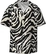 [HVTTIOR] Zebra Animal Print Short Sleeve Shirt Cuban Collar Beach Casual Style Summer Vacation Relaxed Fit