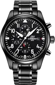 [carlien] Men's Pilot Watch Automatic Mechanical Stainless Steel Case Days Mouths 24/Hours Function Dial Waterproof Watches