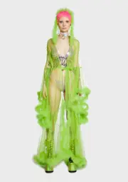 [Club Exx] Lady Luxxx Feather Robe - Neon Green