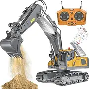 CANKETEC Remote Control Excavator Toy, Rechargeable 11 Channel 2.4Ghz RC Construction Vehicles with Metal Shovel for Kids, 680° Rotation with Lights and Sound - 1/20 Scale Digger for Boys 6-12