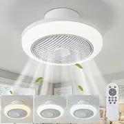 POWROL Ceiling Fans with Lights, Reversible Fan Light with Remote Control 6 Speed 3 Color 48W LED Ceiling Fans Lamps Dimmable Flush Mount White Ceiling Fan Light for Bedroom Kitchen (15 inch)