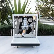 Custom Gloss White ECM Synchronika With Custom Wooden ECM Handles Coffee Machine