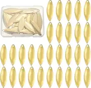 uxcell Fishing Lure Blades, 40 Pack 1.2" x 0.4" Fishing Spinner Baits Willowleaf Lure Spinner Lure Making Part with Plastic Storage Box for Bait Fishing Accessories, Gold Tone