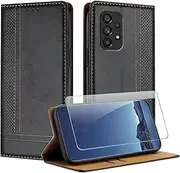 [JayModCase] Case for Samsung Galaxy A53 5G and Screen Protector, Premium Leather Flip Protective Case with Card Slots, Stand, Shockproof, Magnet, Mobile Phone Case for Samsung A53 5G - Black