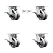 4 Inch KP V-Groove Semi Steel Caster Set w/Ball Bearings 4 Brakes 2 Swivel Locks
