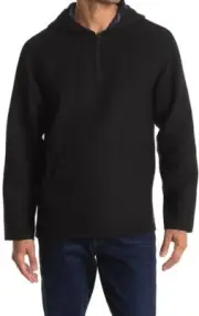 VINCE Baja Reversible Quarter Zip Hoodie Pullover Black Wool Poly Blnd Sz M $465