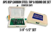 BSP 6pc Boxed Tap and Round Die Set - 1/4" to 1/2" (Carbon Steel)
