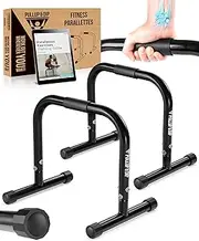 PULLUP & DIP Fitness Parallettes, Medium Parallette Bars For Calisthenics & Gymnastics, Handstand Bars With Extra Wide Handle & No Wobbling
