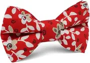 [OTAA] Yukata Red Floral Kids Bow Tie Red 100% Cotton Yukata Red Floral Kids Bow Tie