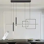 ORANOOR Modern LED Chandelier Lighting, Dimmable Linear Black Pendant Light with Squares, 39in Dining Room Hanging Light Fixture, Kitchen Island Pendant Light for Dining Table Bar (3000lm/50W)