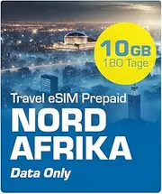 Simmetry North Africa Data eSIM 10GB 180 Day Compatible with eSIM Enabled iOS and Android Devices Hotspot Sharing Allowed Ideal for Long Trips or Long-Lasting Use