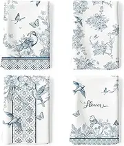 Arquiel Vintage Bird Floral Tea Towels, 100% Cotton Kitchen Towel Set 20×27.5inch, Multi-Purpose Quick Dry Dish Towels Dishcloths Hand Towels Bar Towels(Set of 4)