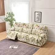 3 Seater Stretch Recliner Covers Couch Slipcover Reclining Cover Floral with Elastic Loop, Anti-cat Scratch Furniture Protector for Kids, Pets, Dogs, Cats