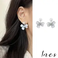 在飛比找momo購物網優惠-【INES】韓國設計清新水晶花朵浪漫珍珠夾式耳環(無耳洞耳環